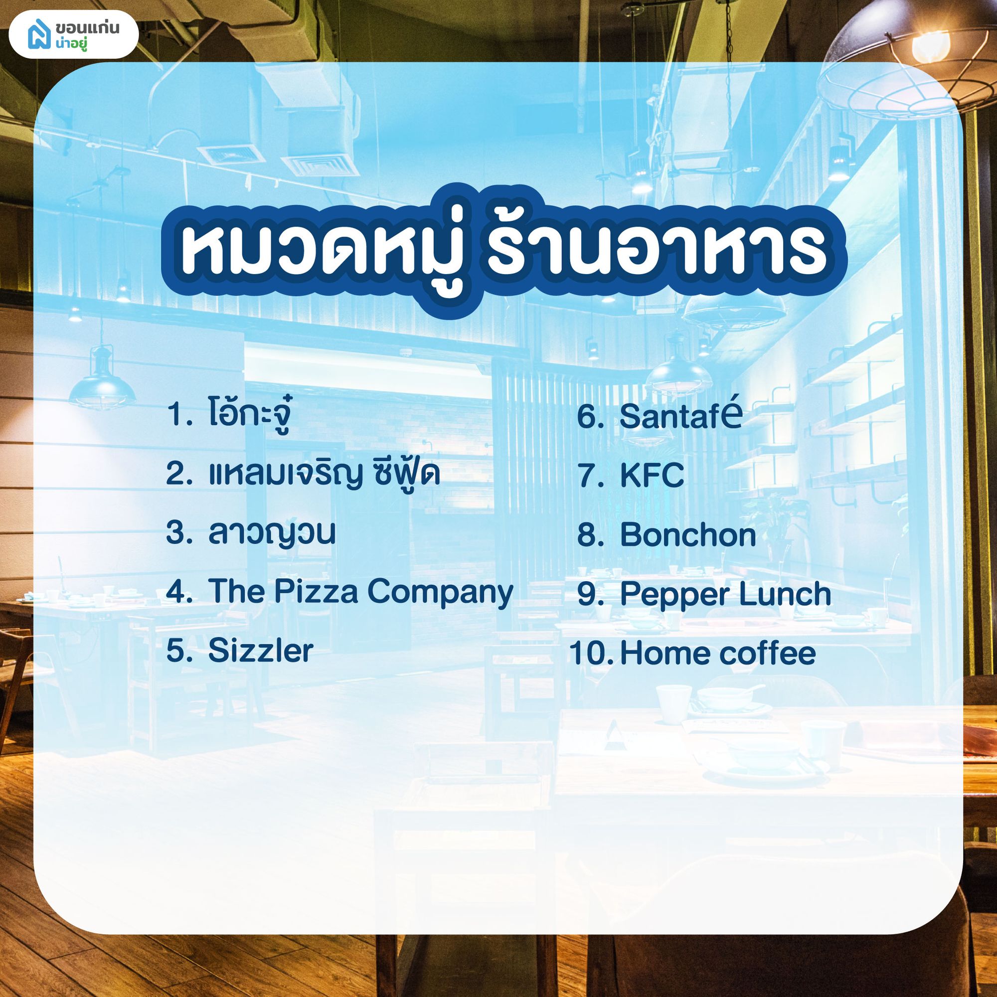 ร้านอาหาร ที่เข้าร่วมโครงการ เที่ยวดีมีคืน ขอนแก่น