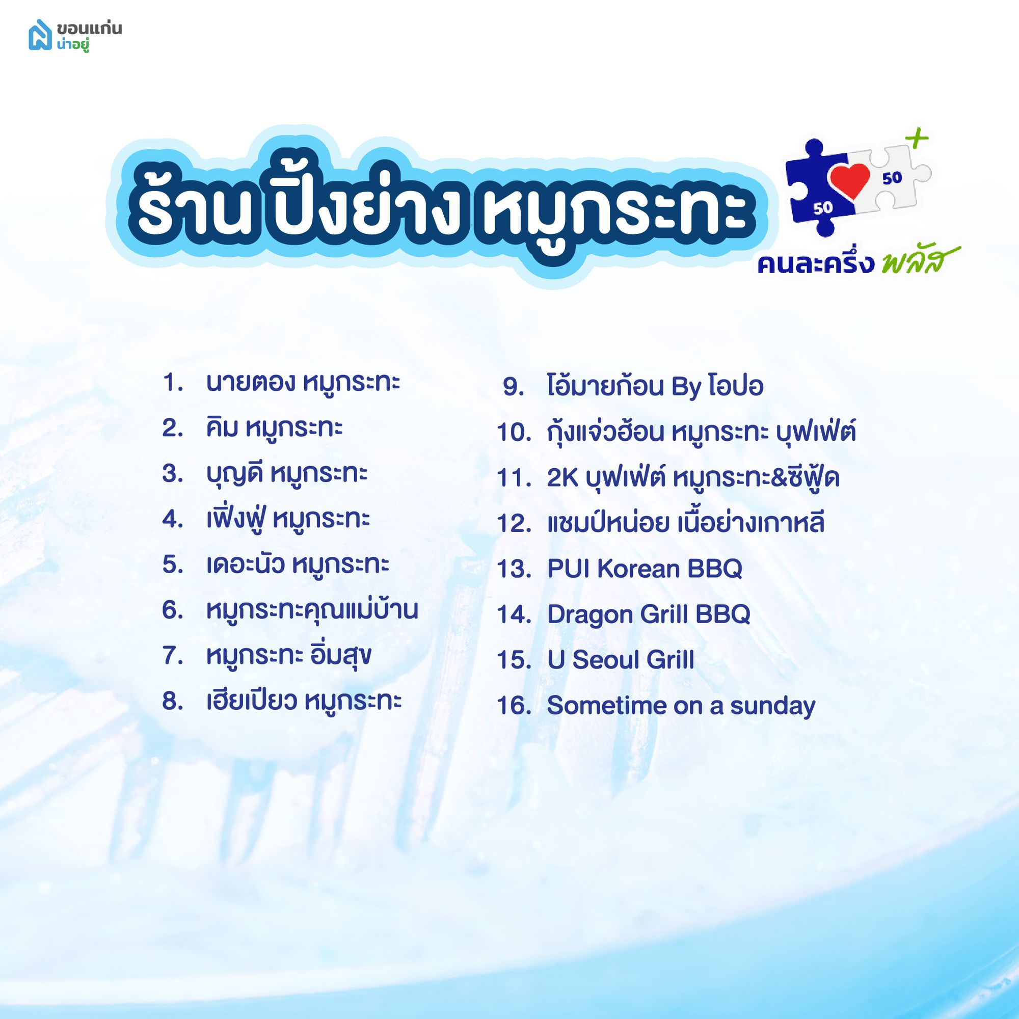 ร้านค้าคนละครึ่ง ขอนแก่น หมวดหมู่ร้านปิ้งย่าง หมูกระทะ