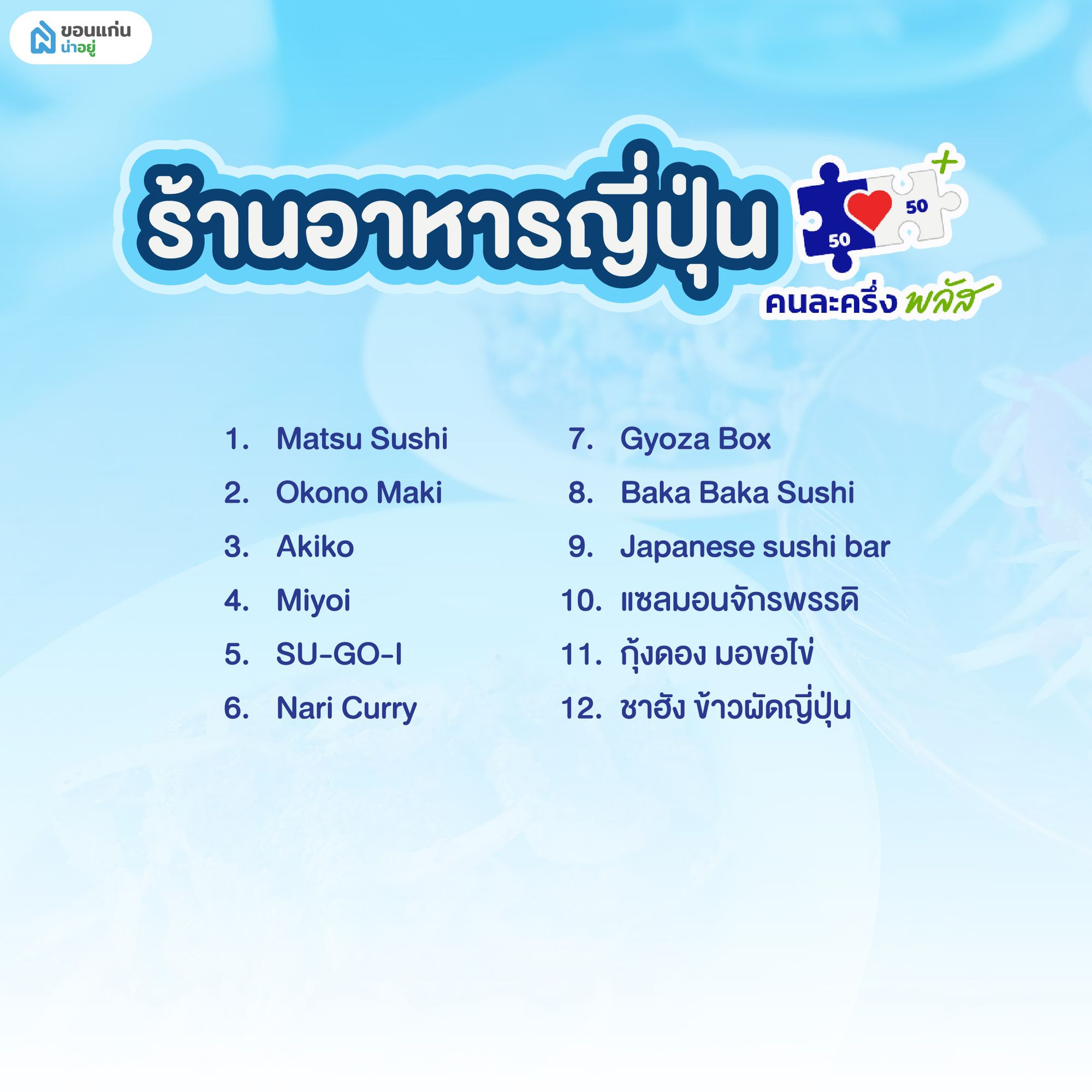 ร้านค้าคนละครึ่ง ขอนแก่น หมวดหมู่ร้านอาหารญี่ปุ่น