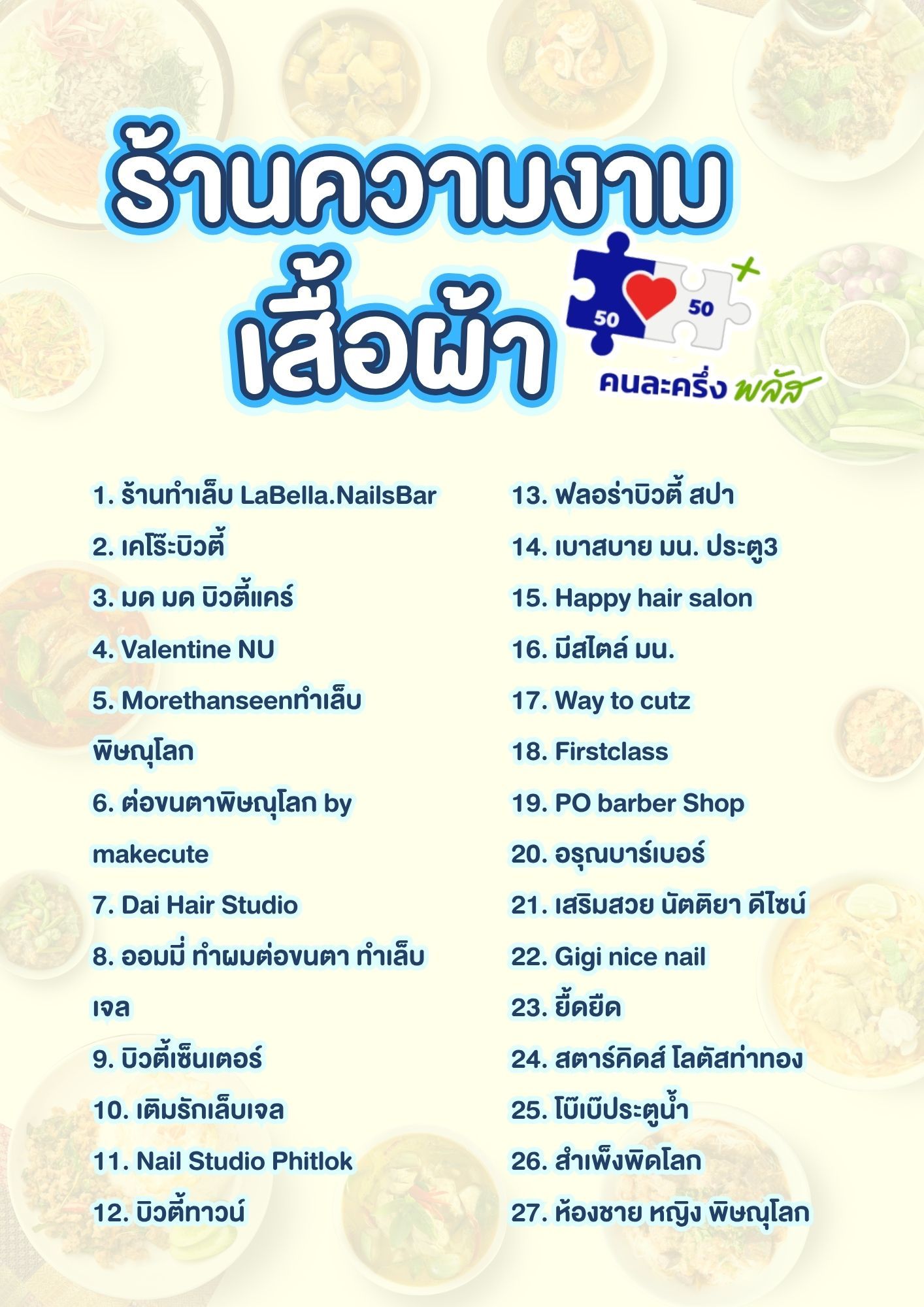 ร้านค้าคนละครึ่ง พิษณุโลก หมวดร้านความงาม และเสื้อผ้า