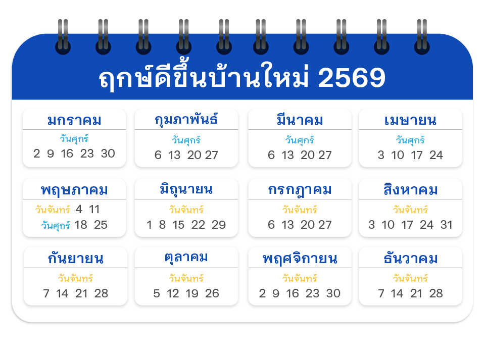 ฤกษ์ขึ้นบ้านใหม่ 2569 ทั้ง 12 เดือน