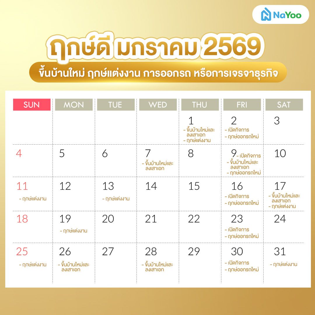        ฤกษ์ดี มกราคม 2569 