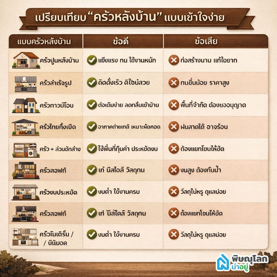 เปรียบเทียบ ข้อดี–ข้อเสีย แบบครัวหลังบ้าน