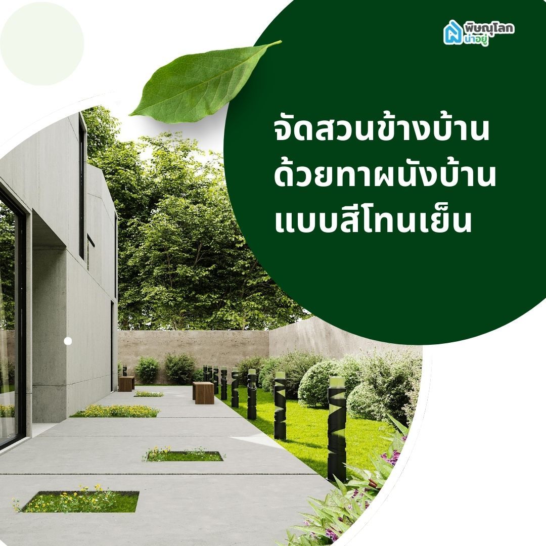 จัดสวนข้างบ้าน ด้วยทาผนังบ้านแบบสีโทนเย็น