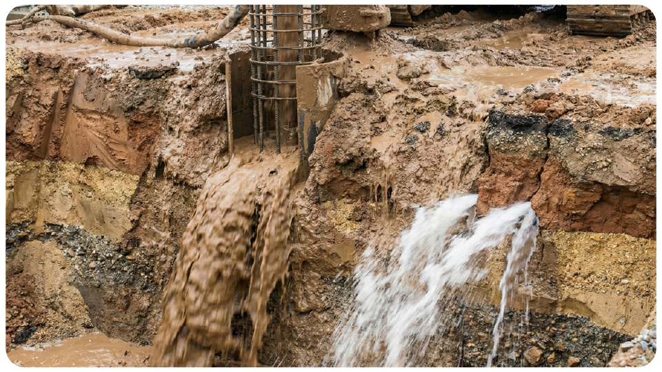 ปัญหาโคลนไหล–น้ำพุ่งเข้ารูเจาะ