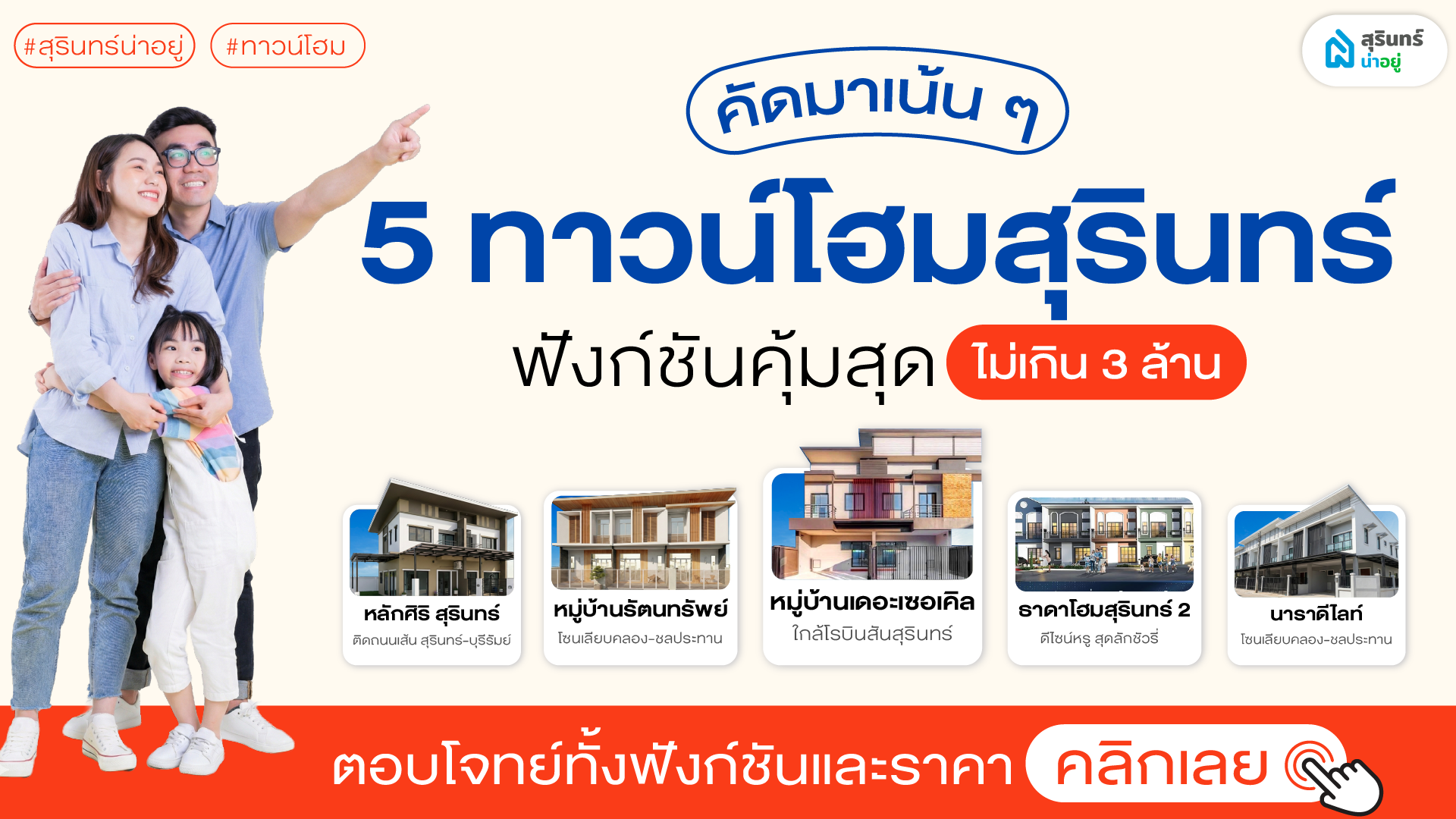 คัดมาเน้นๆ 5 ทาวน์โฮมสุรินทร์ ราคาไม่เกิน 3 ล้าน ฟังก์ชันคุ้มสุด