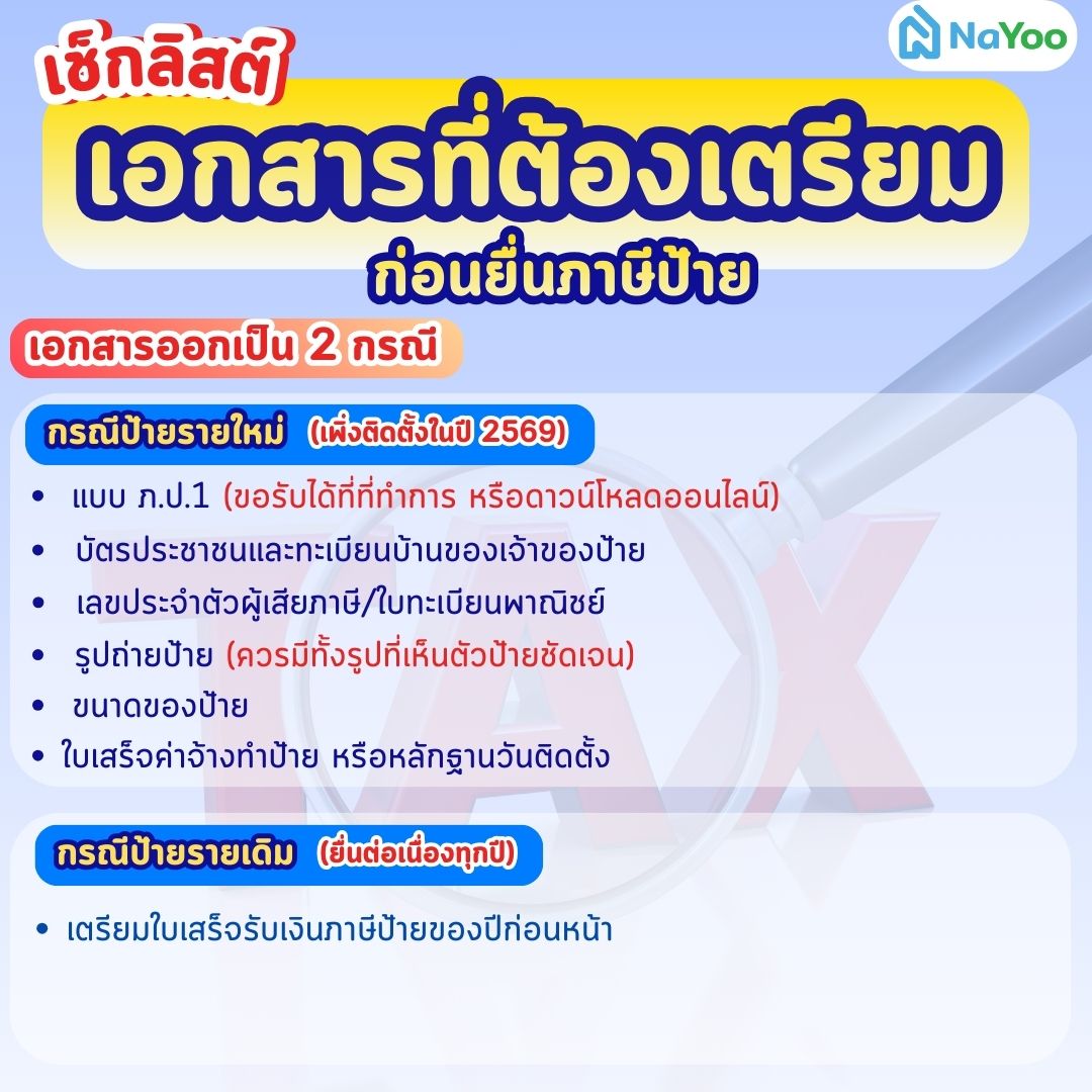 เอกสารที่ต้องเตรียมยื่นภาษีป้าย