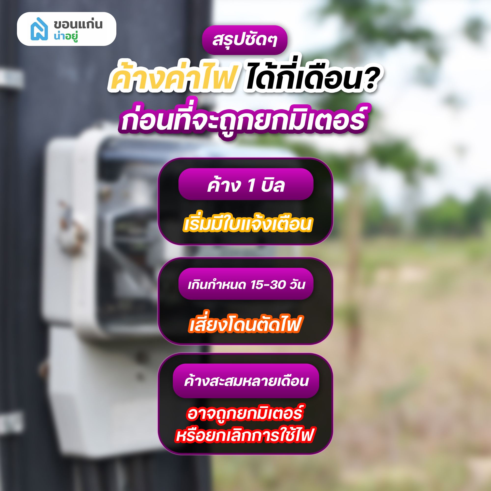 ค้างค่าไฟได้กี่เดือนก่อนที่จะถูกยกมิเตอร์?